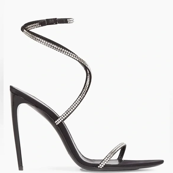 Saint Laurent Georgia Sandals In Crepe Satin With Rhinestones - Picture 15 of 16
